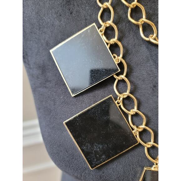 Women's Statement Gold Chunky Chain Necklace With Large Square Black Charms - Picture 6 of 7